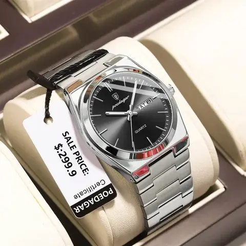 POEDAGAR High Quality Men’s Watch Quartz Silver and Black (1 Year Warranty)