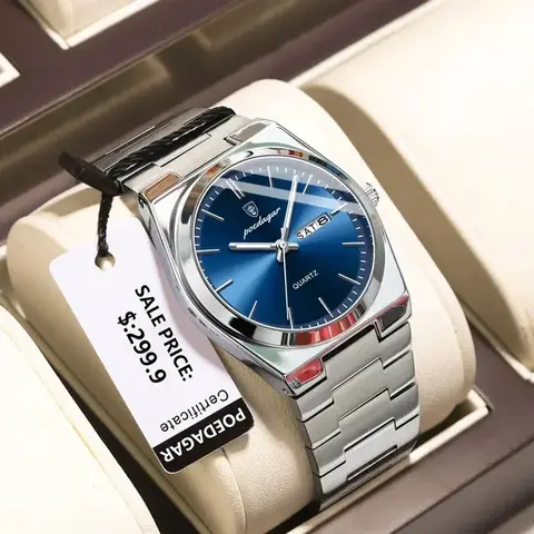 POEDAGAR High Quality Men’s Watch Quartz Silver and Blue (1 Year Warranty)