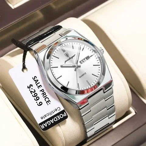 POEDAGAR High Quality Men’s Watch Quartz Silver And White (1 Year Warranty)