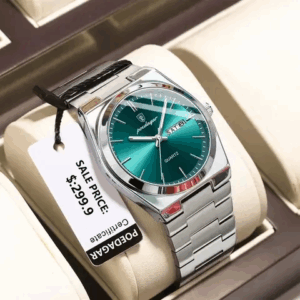 POEDAGAR High Quality Men’s Watch Quartz Silver And Green(1 Year Warranty)