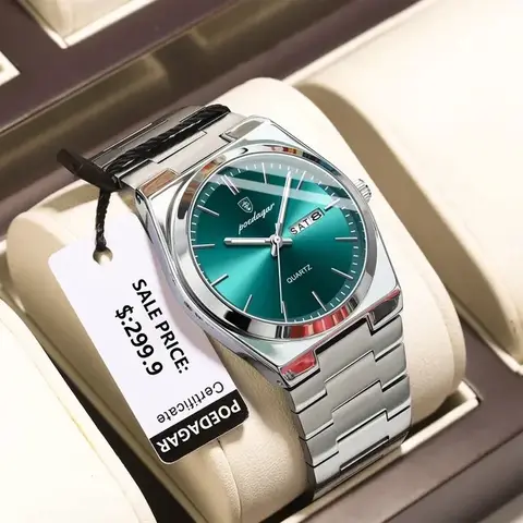 POEDAGAR High Quality Men’s Watch Quartz Silver And Green(1 Year Warranty)